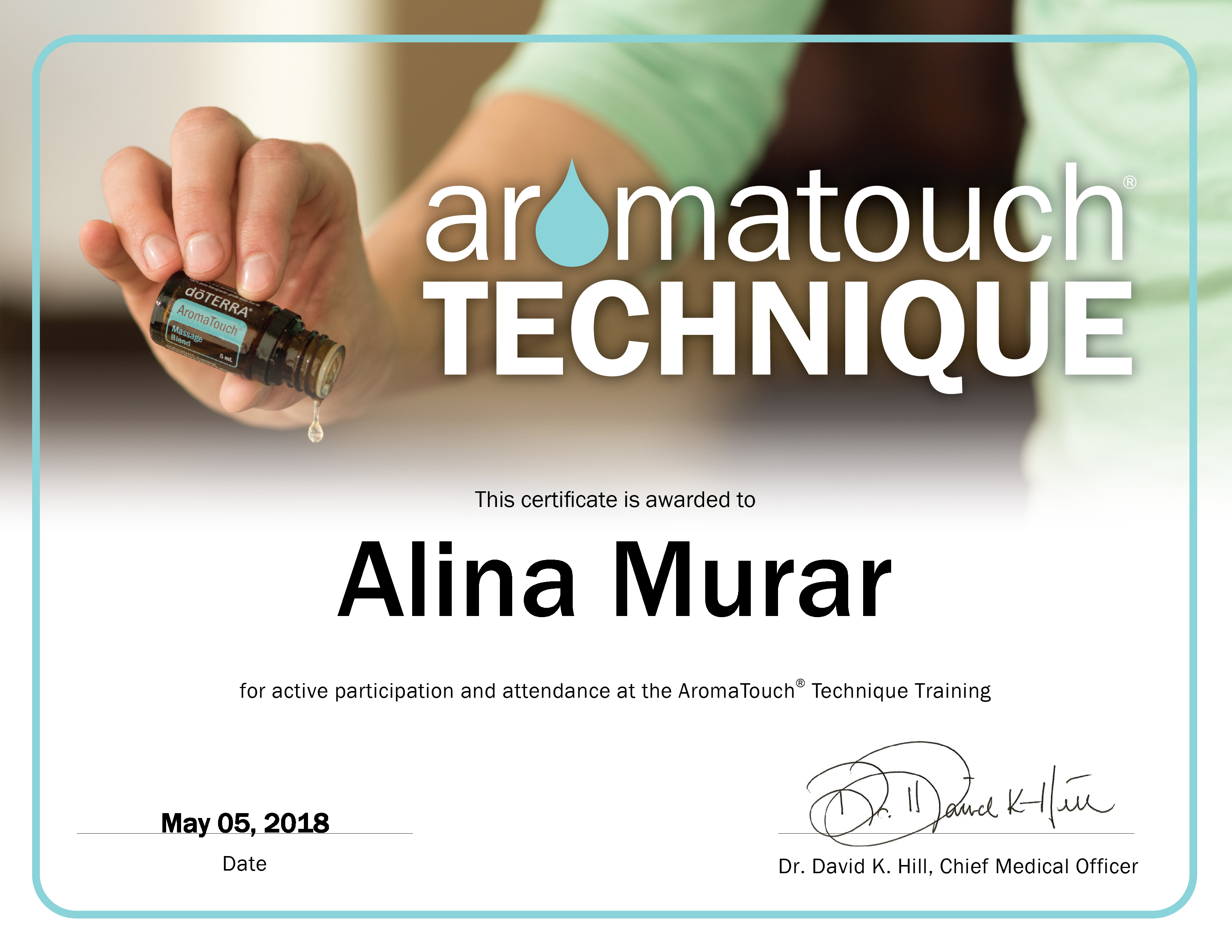 Aromatouch Technique certificate
