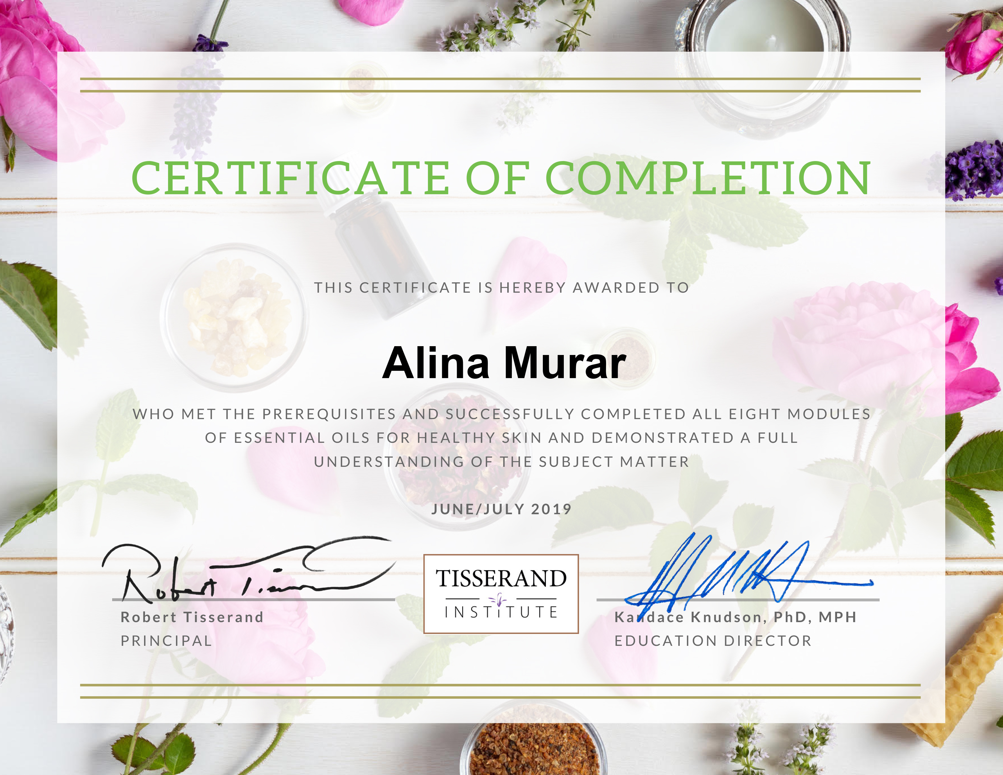 Essential Oils for Healthy Skin certificate