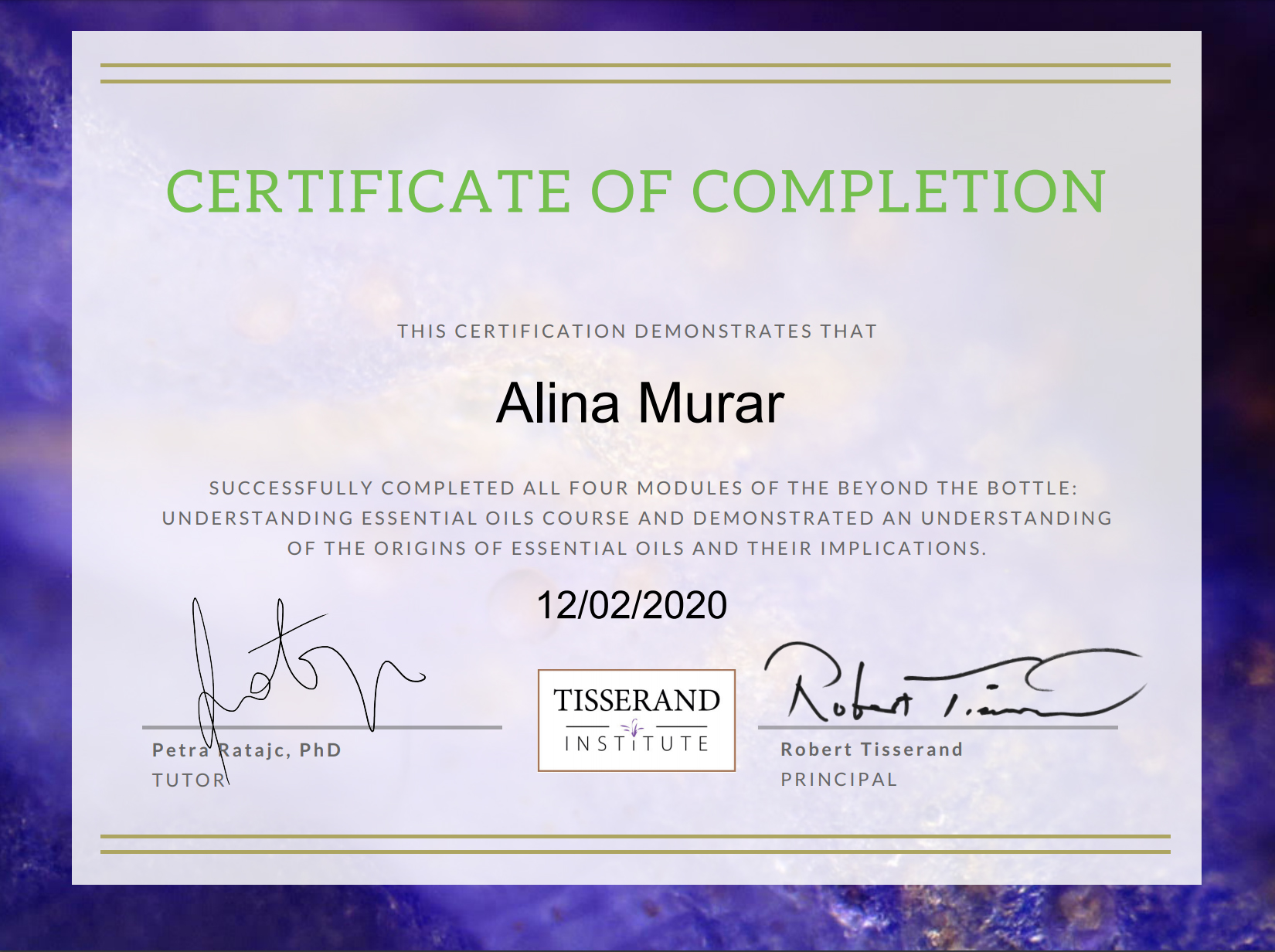Beyond the Bottle certificate
