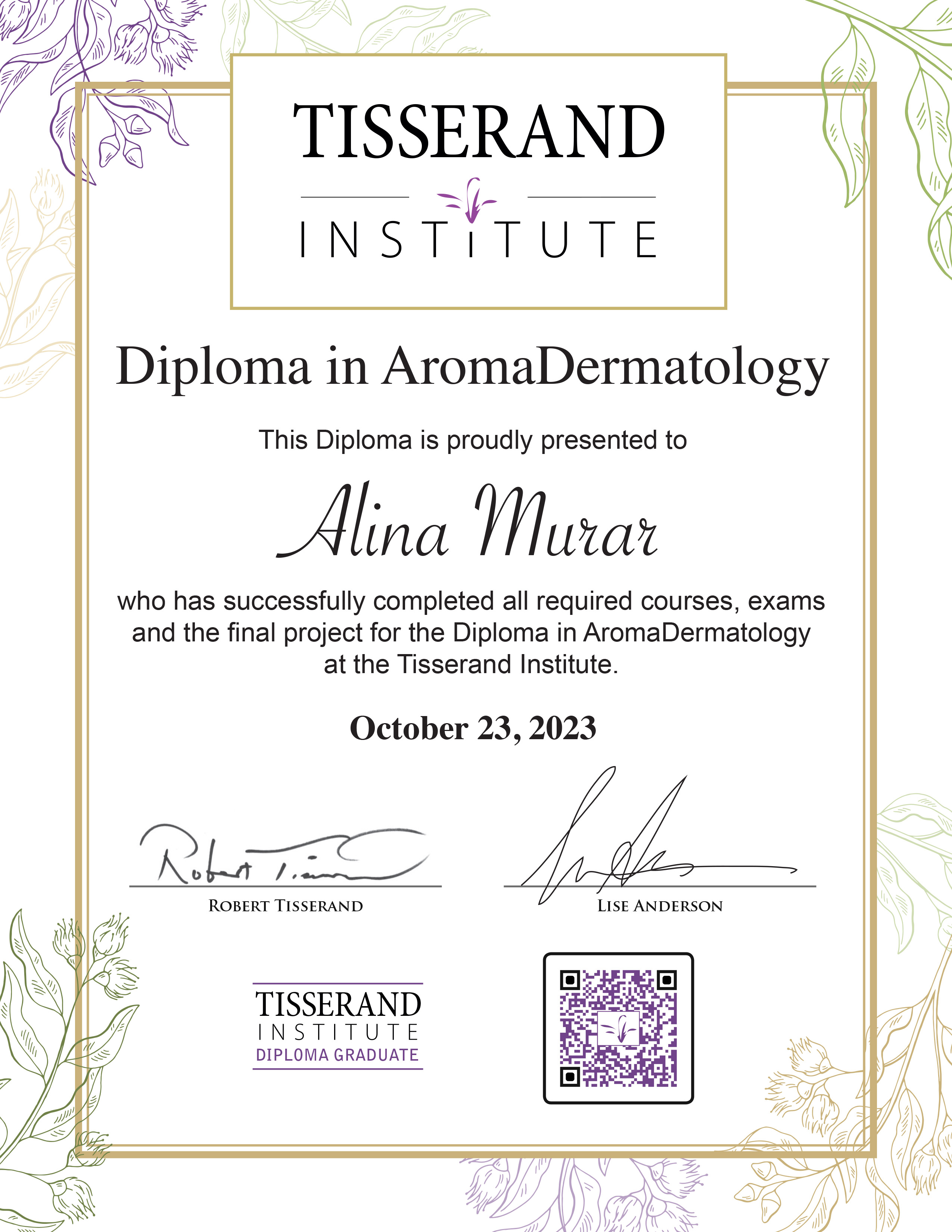 AromaDermatology certificate